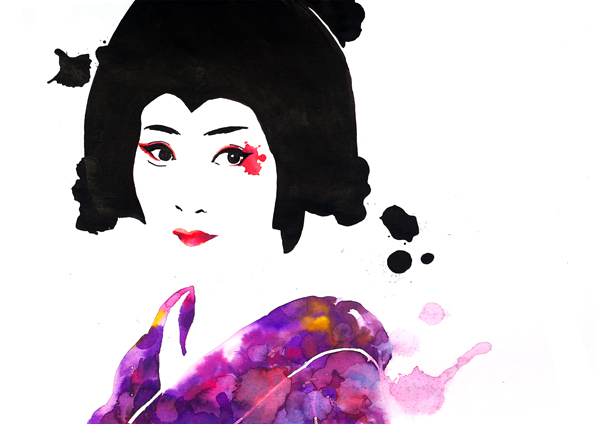 ilustración a tintas de una geisha por galmir
